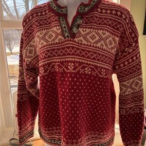 L.L. Bean Red and White Wool Sweater